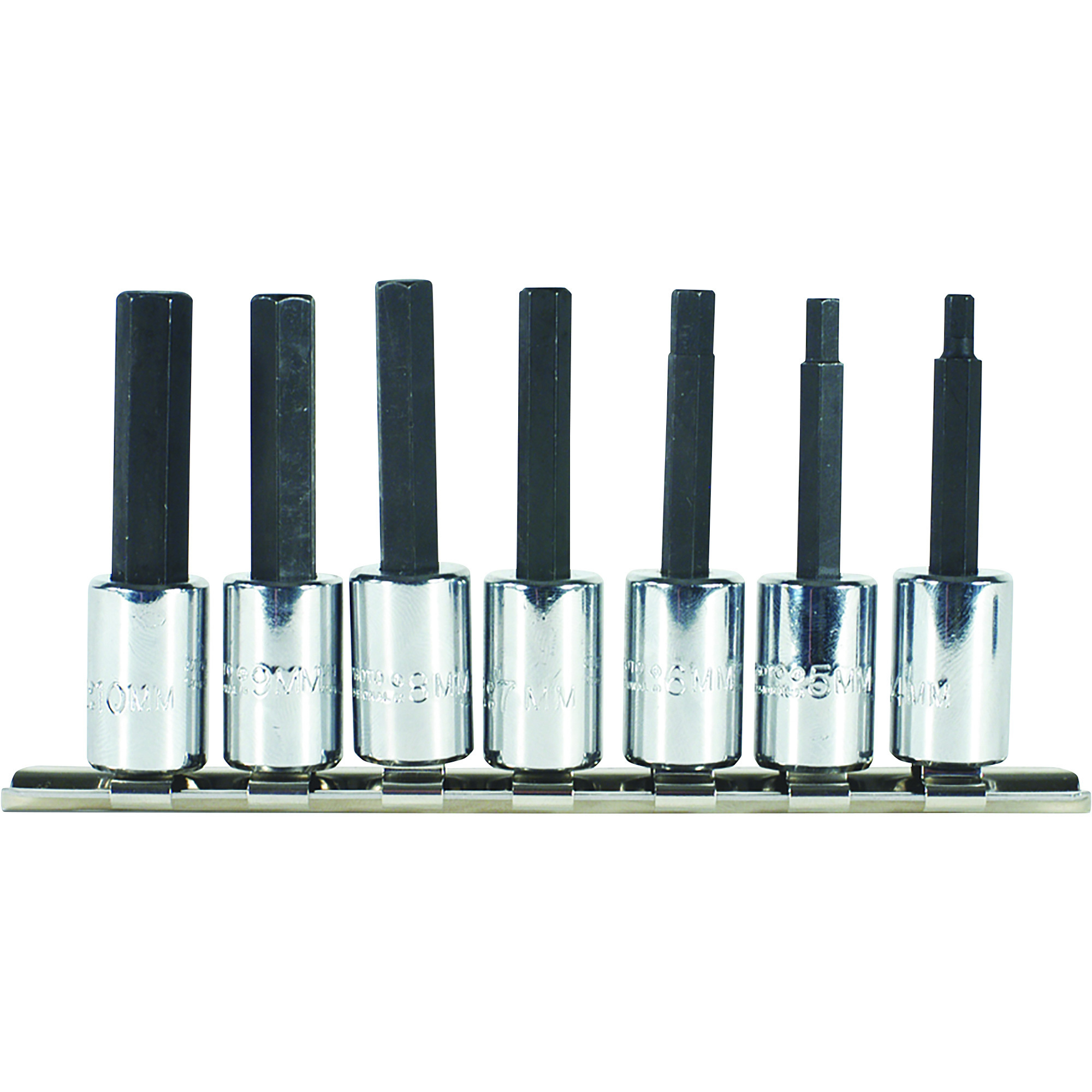 Proto Hex Bit Set with Socket Clips and Bar, 7-Pc., Metric, Model# J4990-SMA